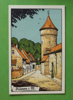 Ansichtskarte Aquarell Litho AK Dülmen i W 1910-1930 Straße Turm Mauer Architektur Ortsansicht NRW